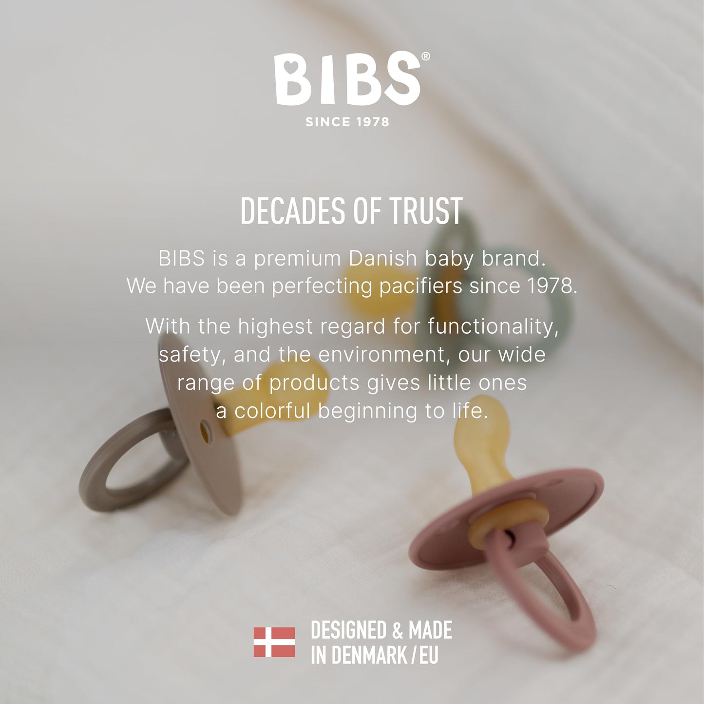 BIBS Pacifiers - Colour 4 Pack | Round Nipple Baby Pacifier | BPA Free Natural Rubber Latex Soother | Designed & Made in Denmark