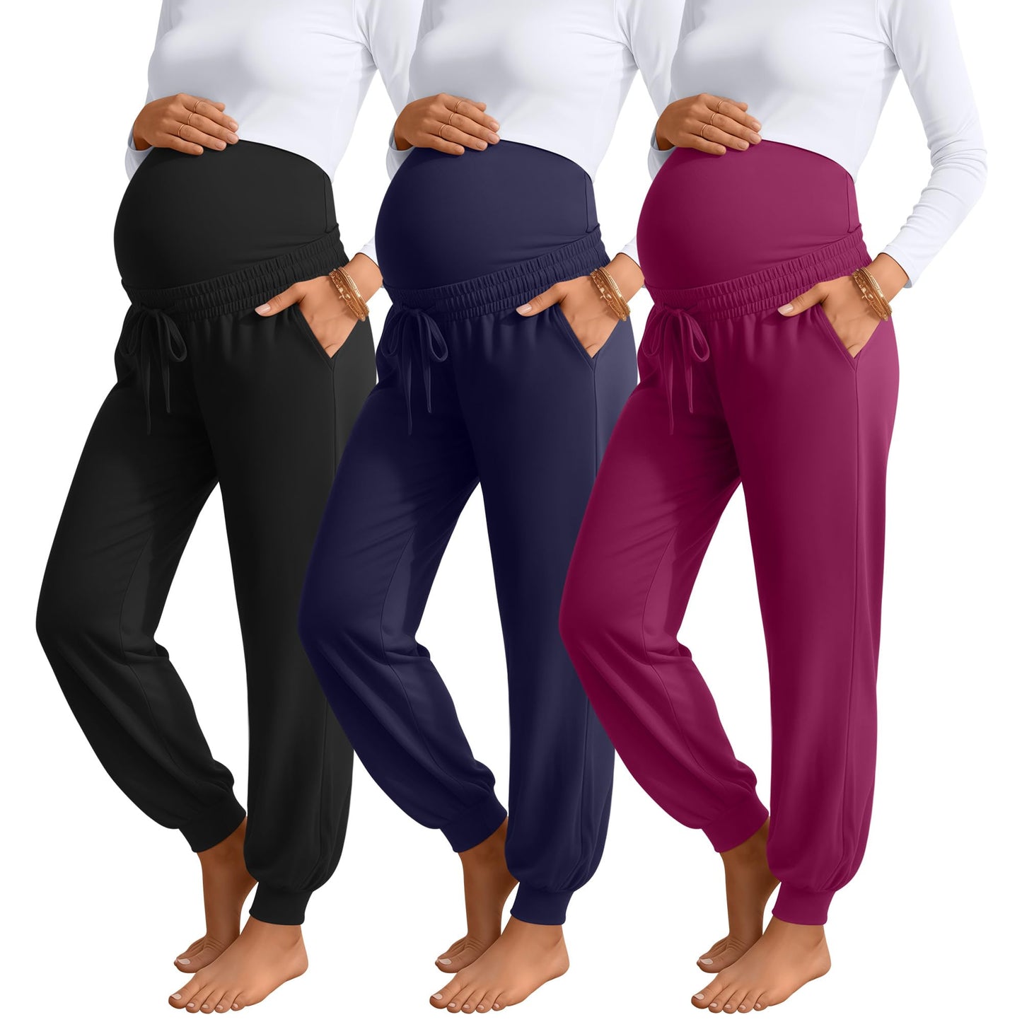 Sweetyweee 3 Pack Womens Maternity Pants Loose Pregnancy Joggers