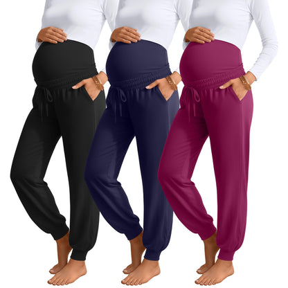 Sweetyweee 3 Pack Womens Maternity Pants Loose Pregnancy Joggers