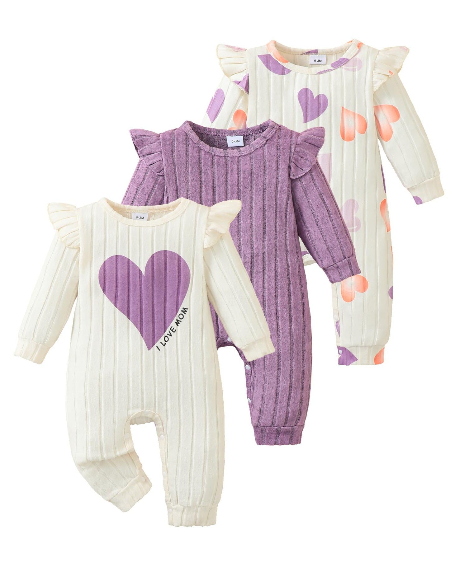 SUNNY PIGGY Baby Girl Clothes 3‑Pack Long Sleeve Romper Infant Outfits