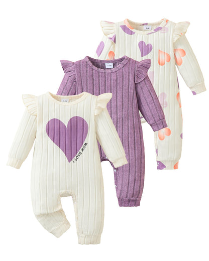 SUNNY PIGGY Baby Girl Clothes 3‑Pack Long Sleeve Romper Infant Outfits