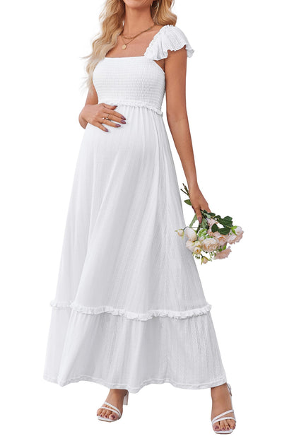 OUGES Women's Ruffle Sleeve Summer Baby Shower Maternity Photoshoot Dress