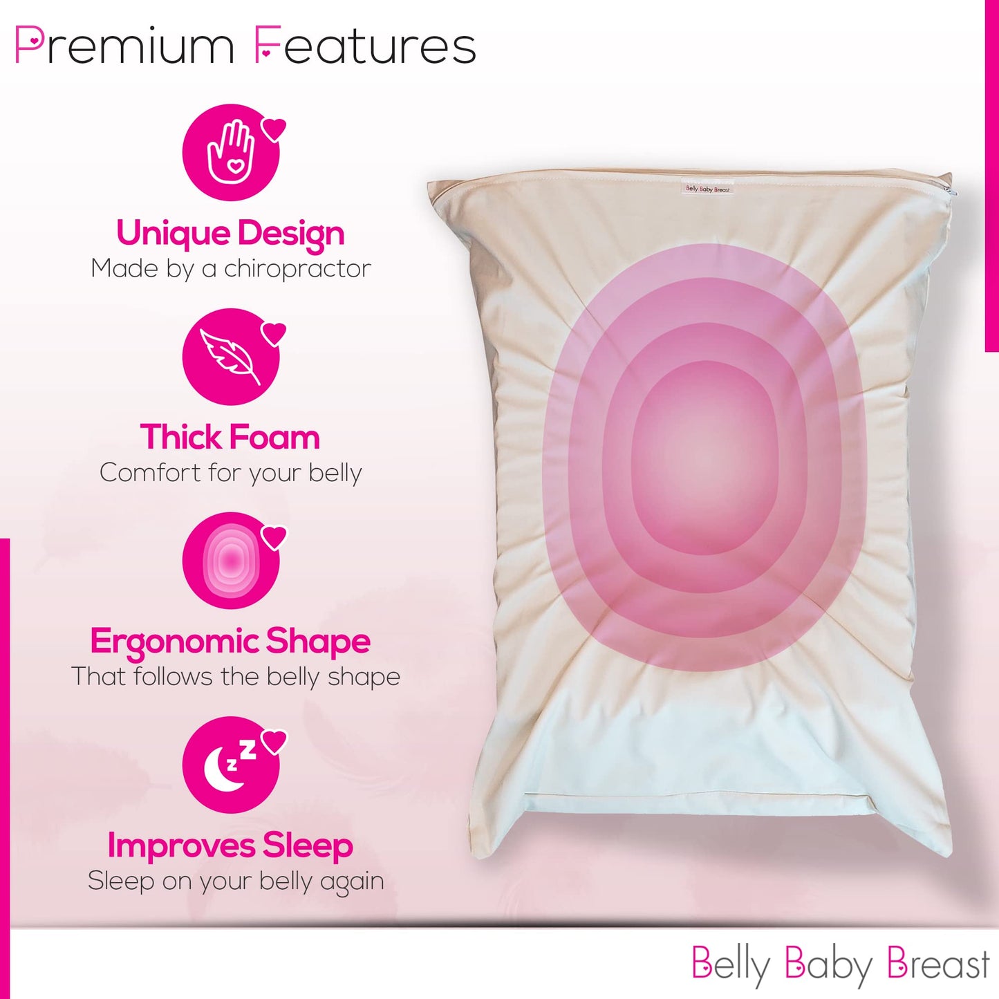 Belly Pillow, Pregnancy Pillow for Stomach Sleepers, USA Made, No Odor, Maternity Face Down for Sleeping on Stomach, Belly Sleeper, Organic Cotton Washable Cover
