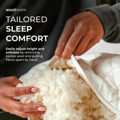 WOOLROOM Deluxe V Shaped Wool Pillow - 100% Traceable Natural Personalized Body Comfort with Soft Breathable Organic Cotton - Hypoallergenic Moisture Wicking Feather Down Alternative (W75 x L75'')