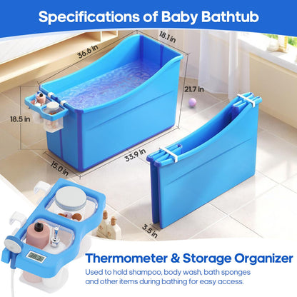 Collapsible Baby Bathtub Foldable Bathtub for Toddler Portable with Thermometer and Storage