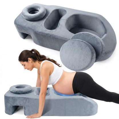 Pregnancy Massage Pillow with Headrest, Full Body Prenatal Support Cushion for Belly & Breast Comfort, Face Down Maternity Bolster for Back, Hip & Neck Relief, Washable Cover, Gray