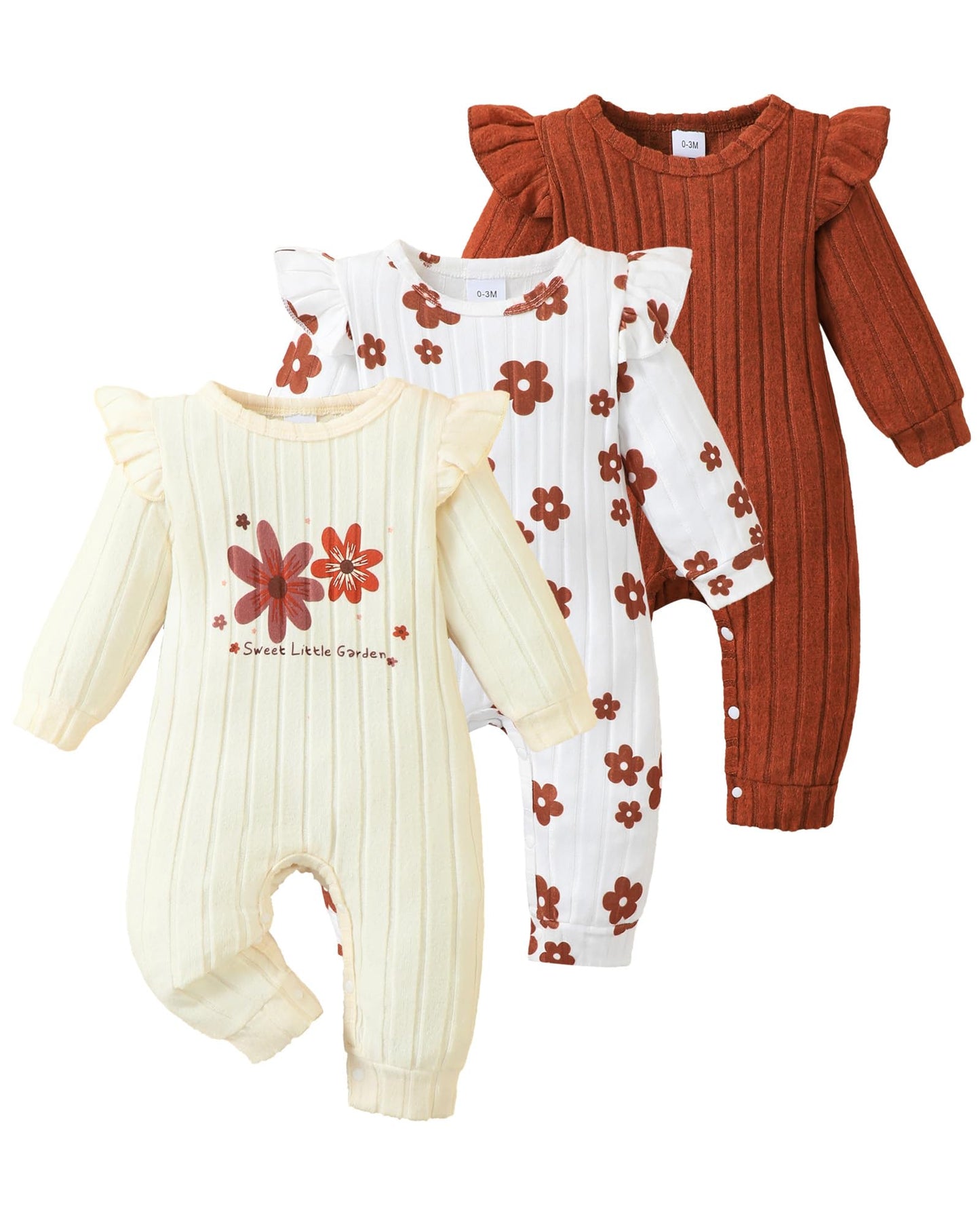 SUNNY PIGGY Baby Girl Clothes 3‑Pack Long Sleeve Romper Infant Outfits