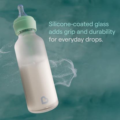 Munchkin Bond Silicone Coated Glass Baby Bottles - Anti-Colic Feeding System with Natural Feel Nipples, 4 Ounce, Blue, 1 Count (Pack of 24)