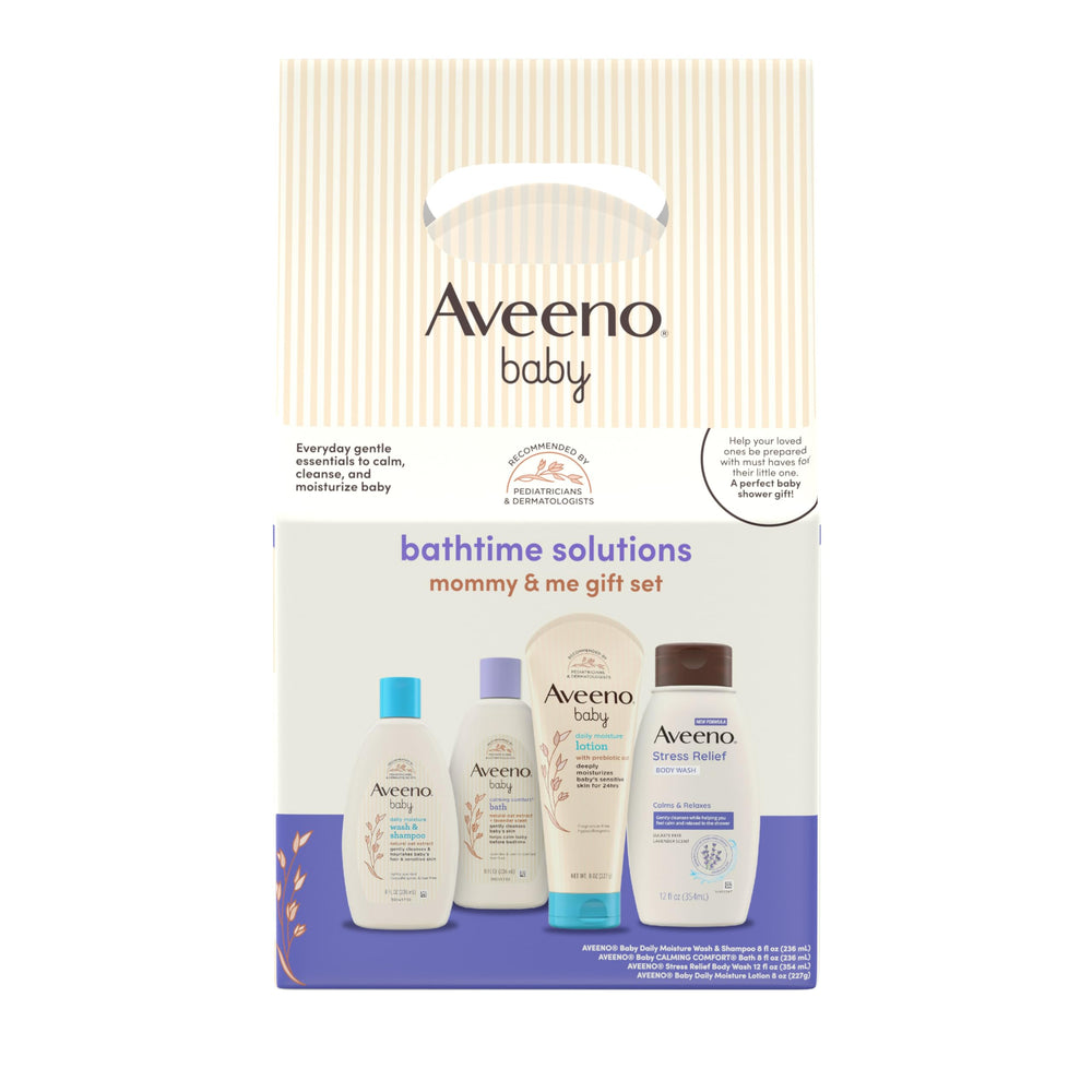 Aveeno Baby Gift Set, Baby Skincare Set with Nourishing Baby Body Wash & Shampoo, Calming Bath Wash, All Over Baby Wipes, Daily Moisturizing Lotion, & Baby Balm, 5 Items