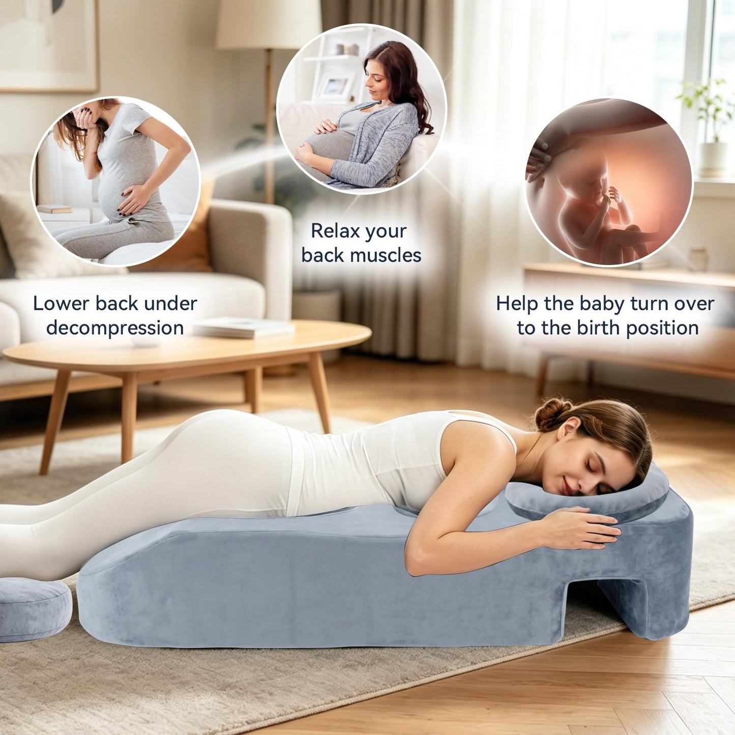 Pregnancy Massage Pillow with Headrest, Full Body Prenatal Support Cushion for Belly & Breast Comfort, Face Down Maternity Bolster for Back, Hip & Neck Relief, Washable Cover, Gray