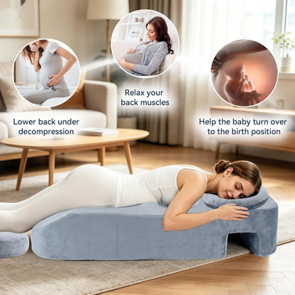 Pregnancy Massage Pillow with Headrest, Full Body Prenatal Support Cushion for Belly & Breast Comfort, Face Down Maternity Bolster for Back, Hip & Neck Relief, Washable Cover, Gray
