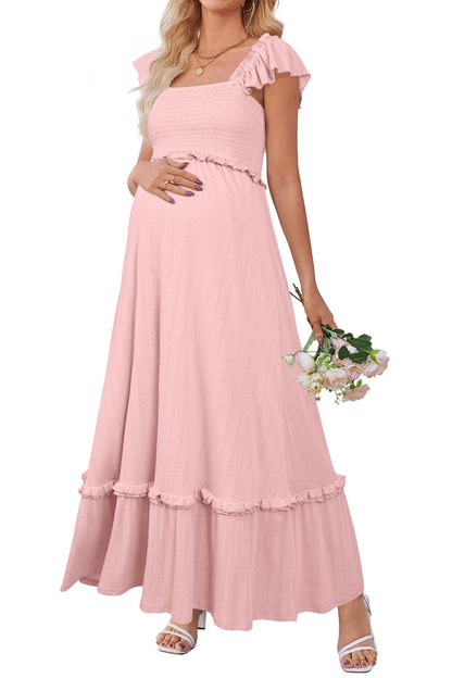 OUGES Women's Ruffle Sleeve Summer Baby Shower Maternity Photoshoot Dress