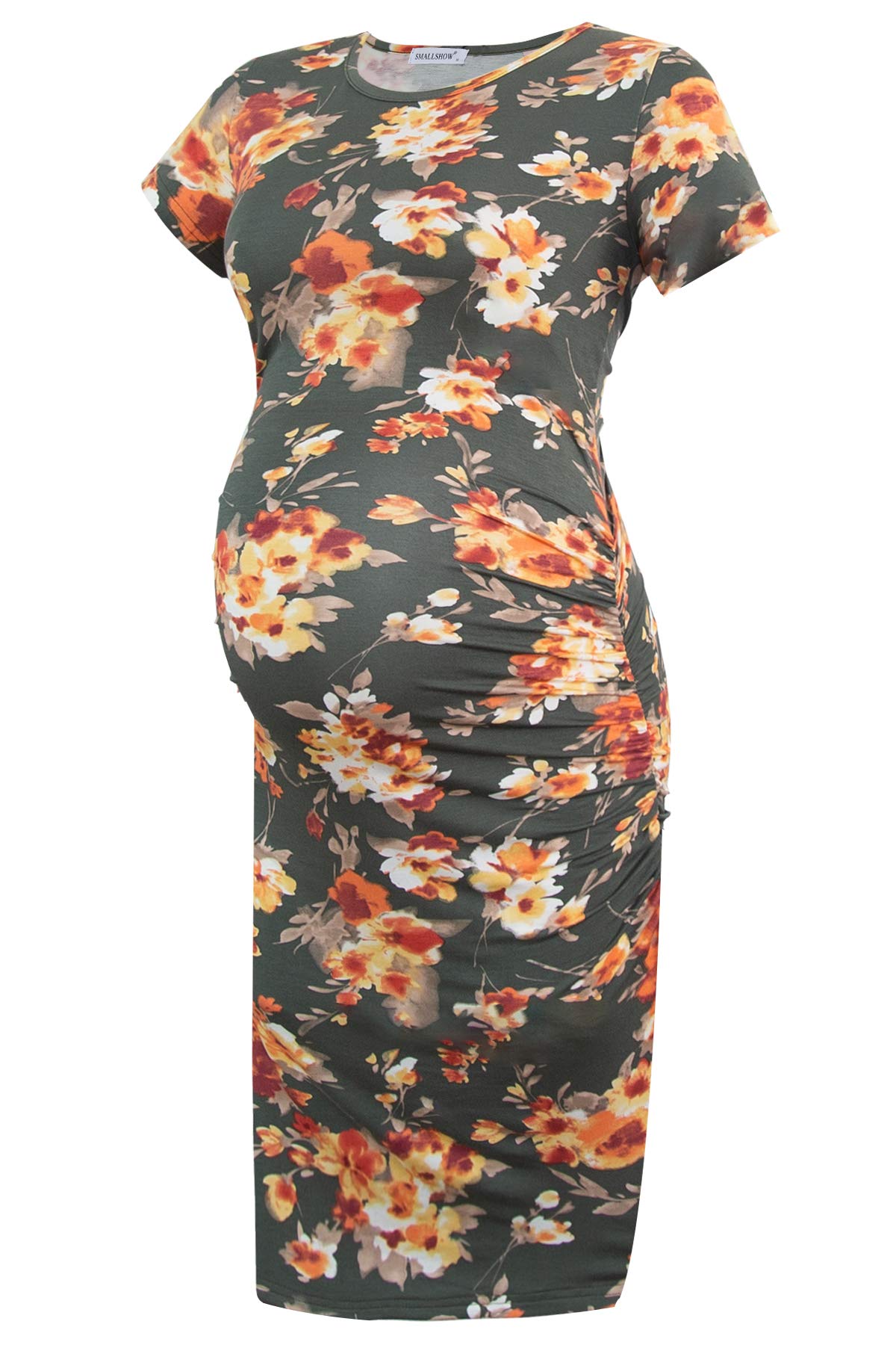 Smallshow Women's Short Sleeve Maternity Dress Ruched Pregnancy Clothes