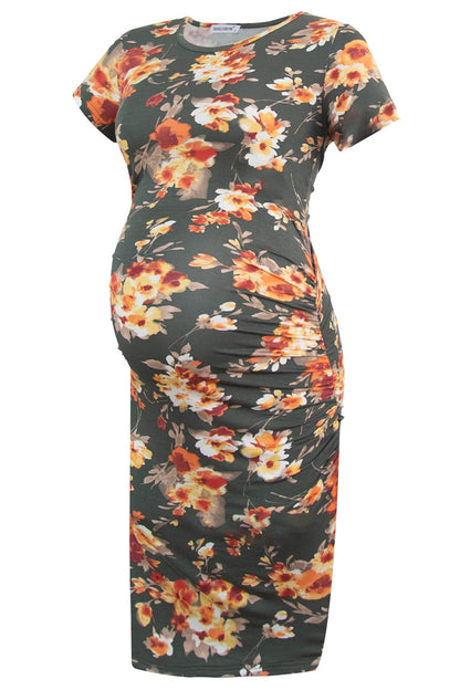 Smallshow Women's Short Sleeve Maternity Dress Ruched Pregnancy Clothes