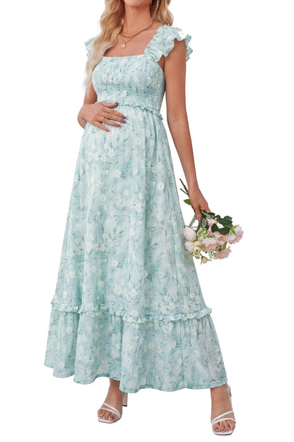 OUGES Women's Ruffle Sleeve Summer Baby Shower Maternity Photoshoot Dress