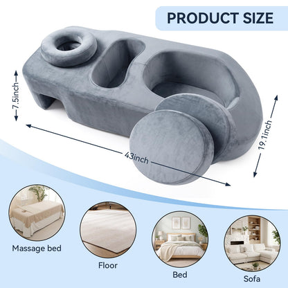 Pregnancy Massage Pillow with Headrest, Full Body Prenatal Support Cushion for Belly & Breast Comfort, Face Down Maternity Bolster for Back, Hip & Neck Relief, Washable Cover, Gray