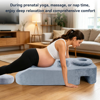 Pregnancy Massage Pillow with Headrest, Full Body Prenatal Support Cushion for Belly & Breast Comfort, Face Down Maternity Bolster for Back, Hip & Neck Relief, Washable Cover, Gray