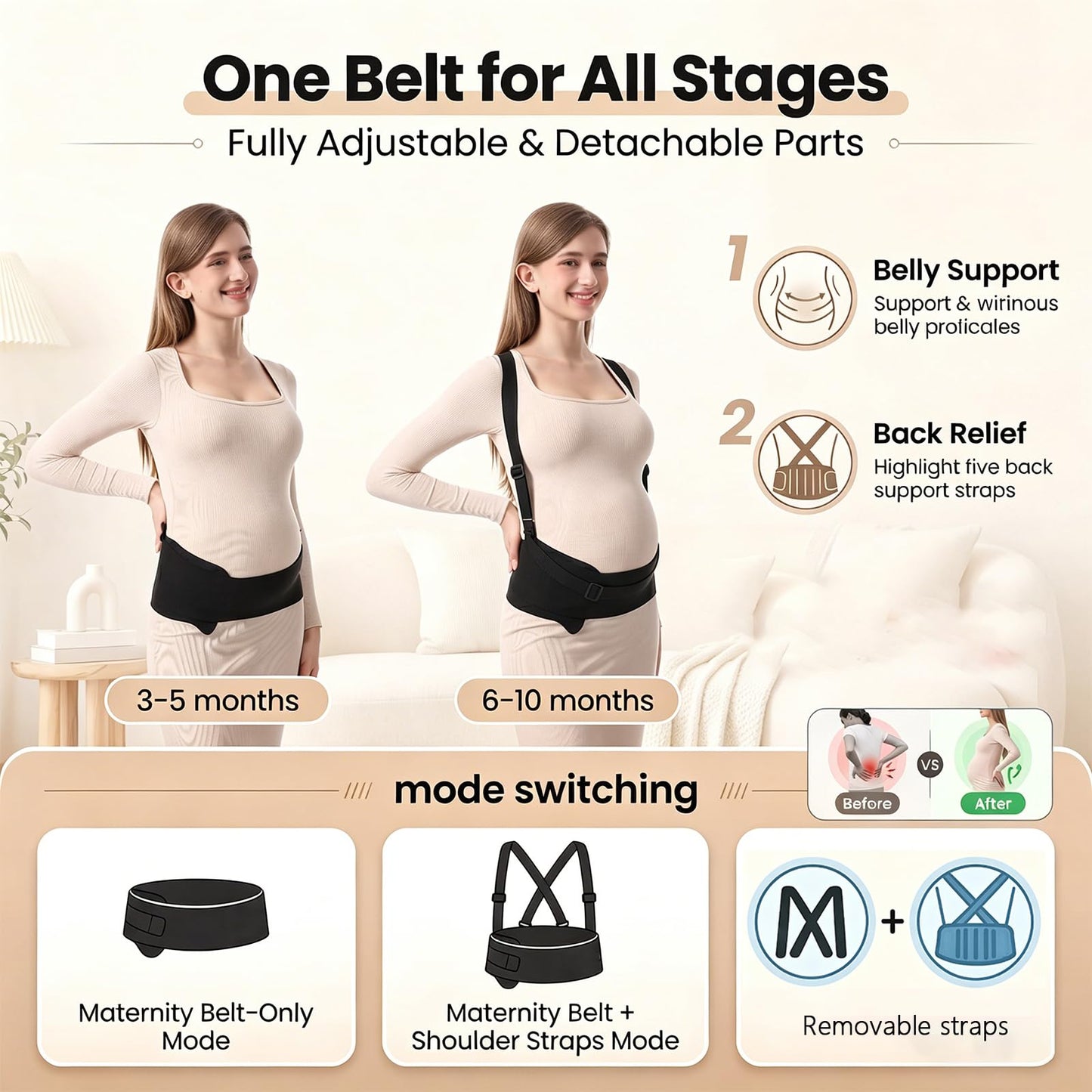 Paskyee 3-in-1 Pregnancy Belly Band – Adjustable Maternity Support Belt