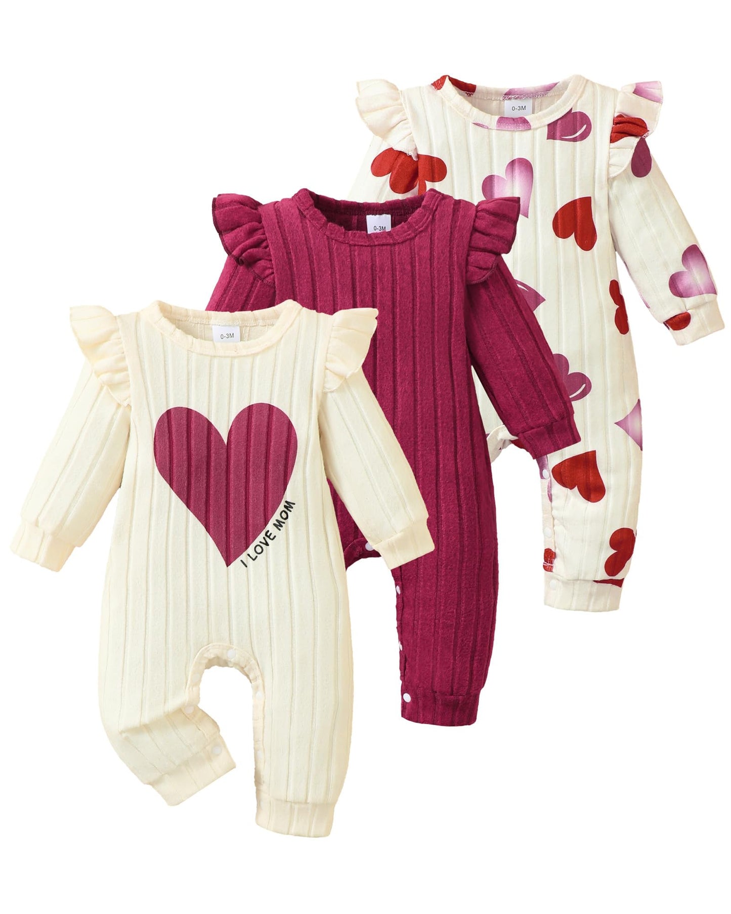 SUNNY PIGGY Baby Girl Clothes 3‑Pack Long Sleeve Romper Infant Outfits