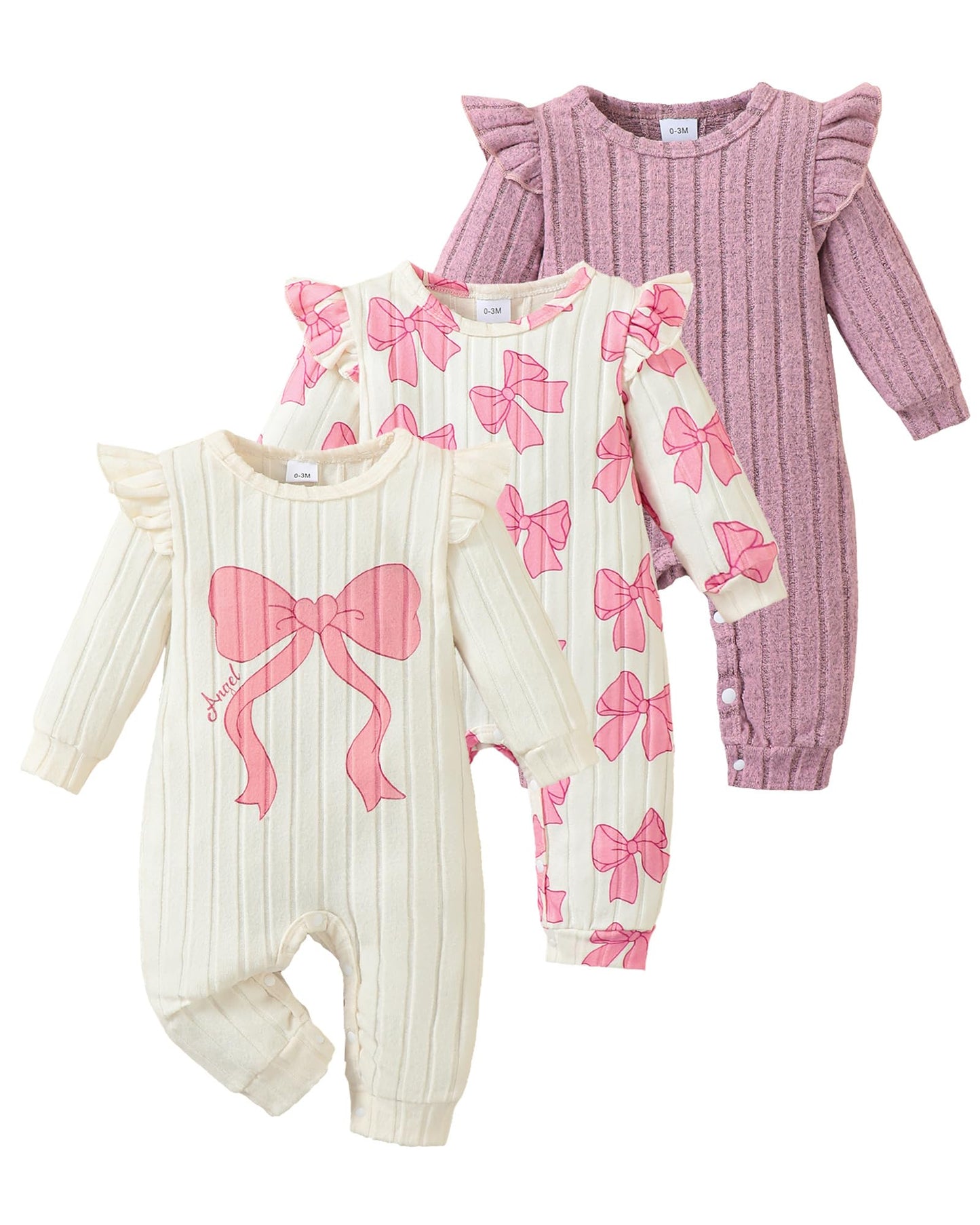 SUNNY PIGGY Baby Girl Clothes 3‑Pack Long Sleeve Romper Infant Outfits