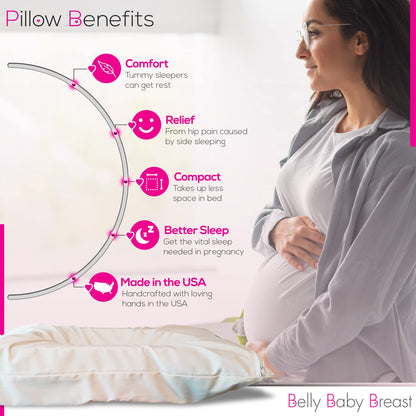 Belly Pillow, Pregnancy Pillow for Stomach Sleepers, USA Made, No Odor, Maternity Face Down for Sleeping on Stomach, Belly Sleeper, Organic Cotton Washable Cover