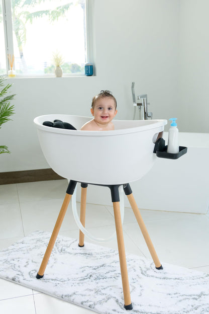 Babu Bath Luxury Standing Baby Bathtub, 3-Stage Convertible with Wooden Stand, Ergonomic Design