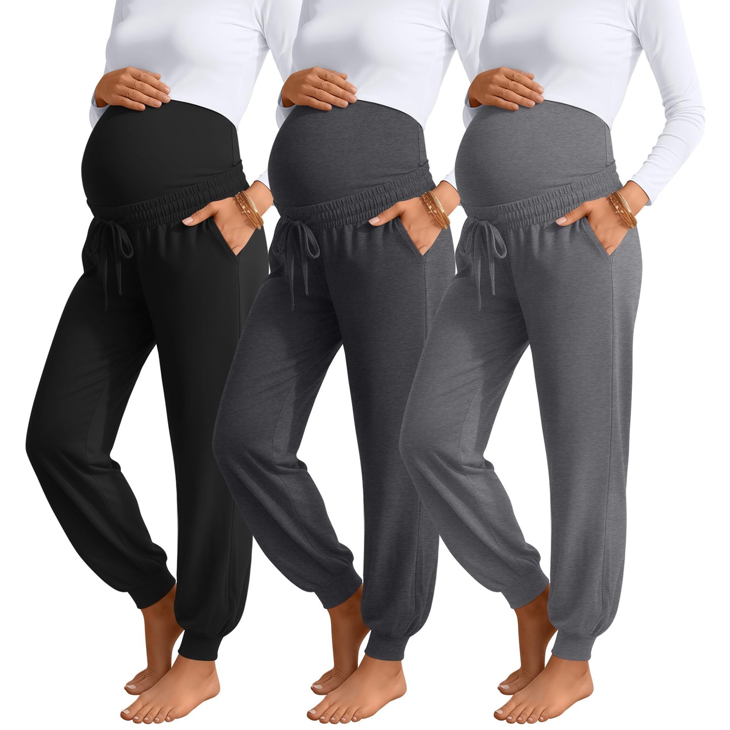 Sweetyweee 3 Pack Womens Maternity Pants Loose Pregnancy Joggers