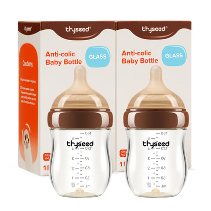 Thyseed Glass Natural Anti-Colic Baby Bottles with Nipple(0-1 Months),5oz,4pack