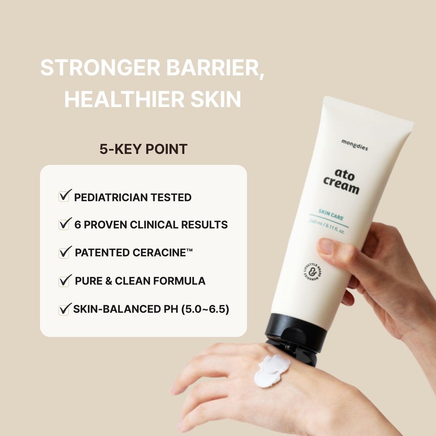 Mongdies Baby Ato Cream | 200 Hr Long Lasting Hydration | Patented Ceracine™ & 6 Layer Ceramide Barrier Care | Intensive Moisturizer for Dry&Sensitive Skin | Dermatologist Tested | 8.11 fl oz