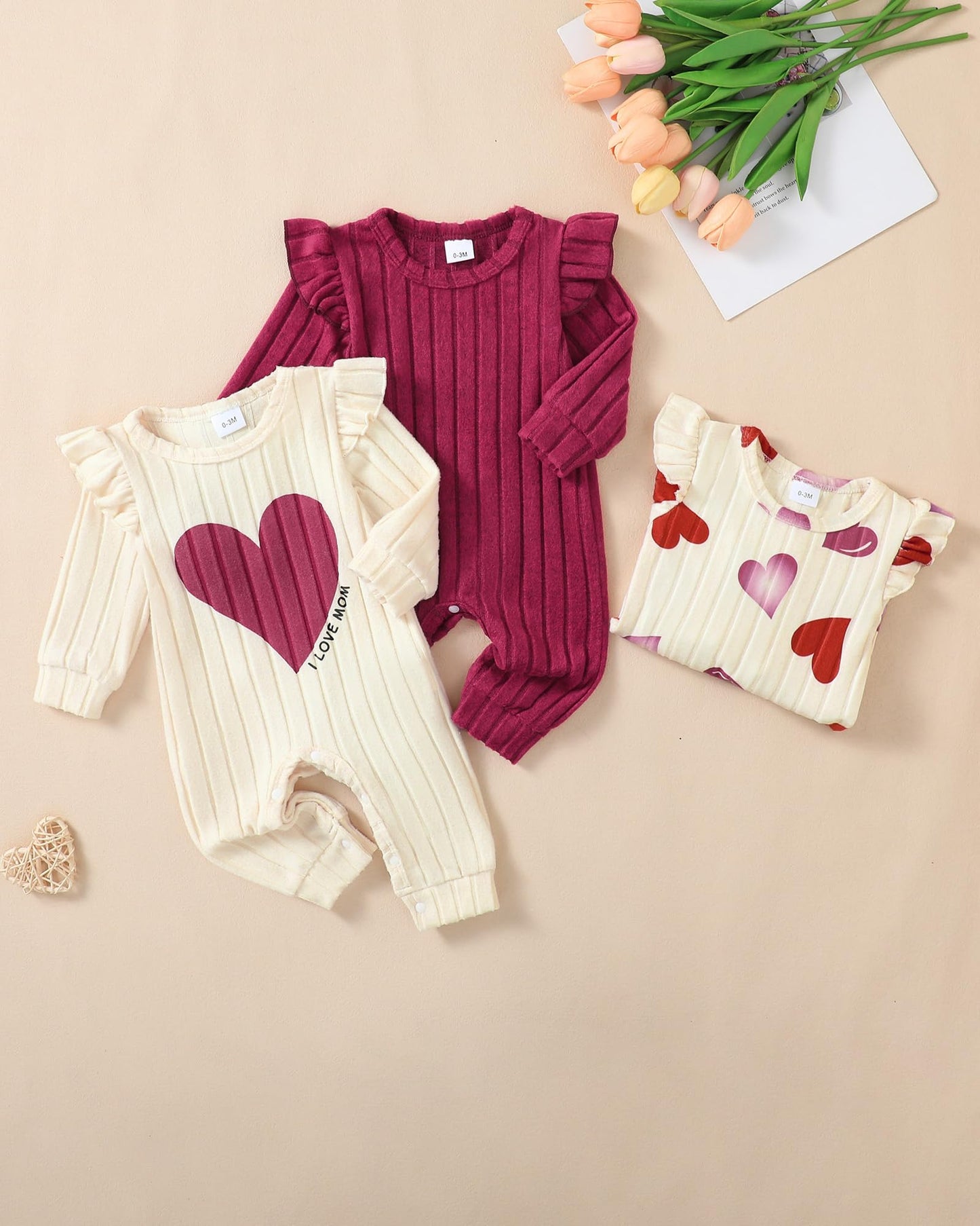 SUNNY PIGGY Baby Girl Clothes 3‑Pack Long Sleeve Romper Infant Outfits