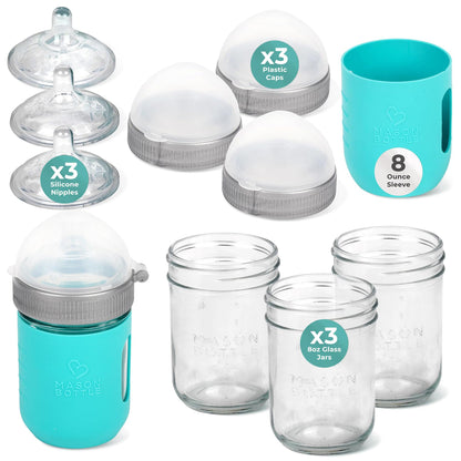 Mason Bottle Baby Glass Bottle Gift Set & Breastmilk Storage Set