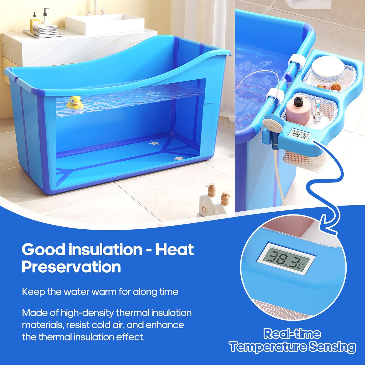 Collapsible Baby Bathtub Foldable Bathtub for Toddler Portable with Thermometer and Storage