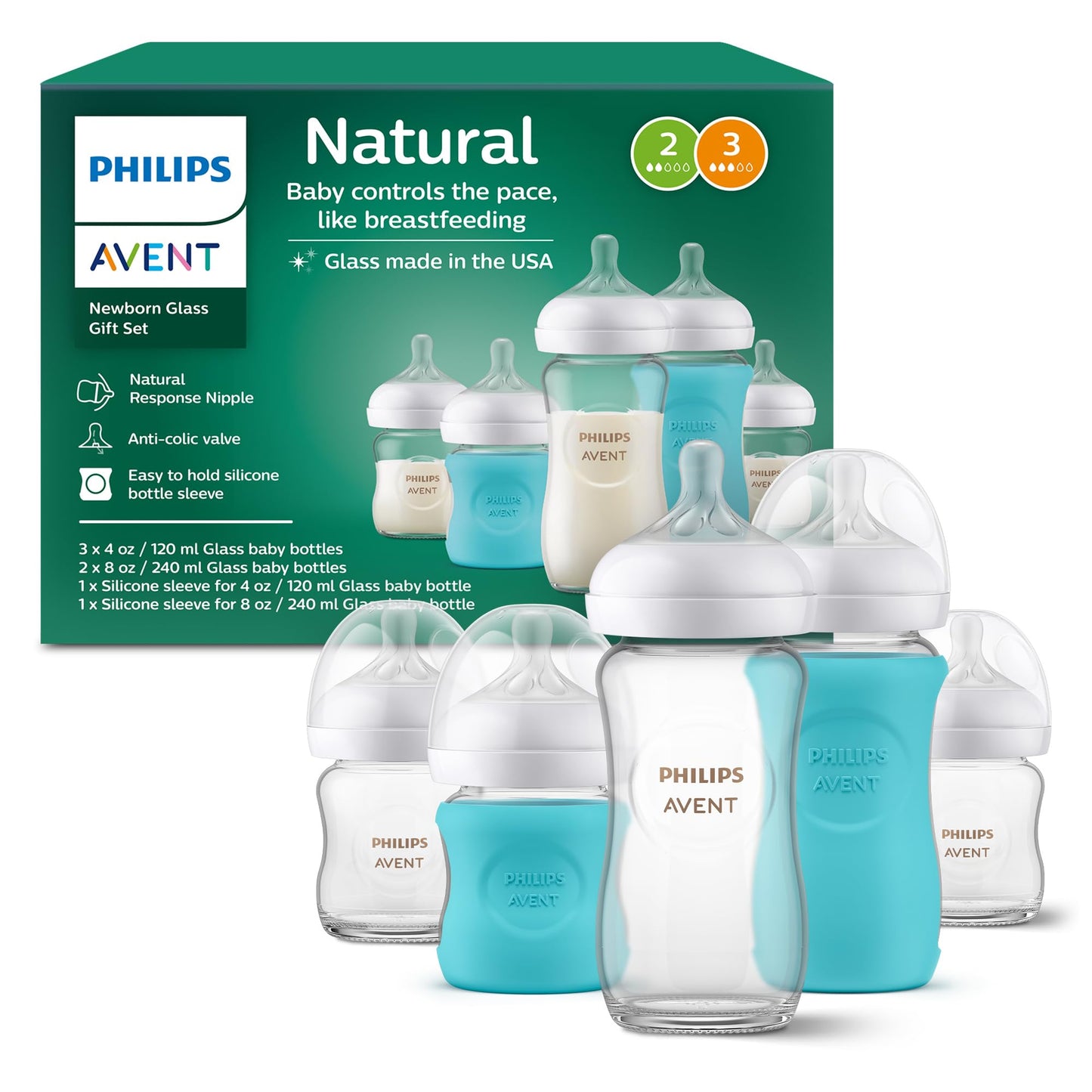 Philips Avent Glass Natural Baby Bottle with Natural Response Nipple.