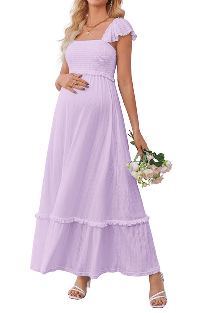 OUGES Women's Ruffle Sleeve Summer Baby Shower Maternity Photoshoot Dress