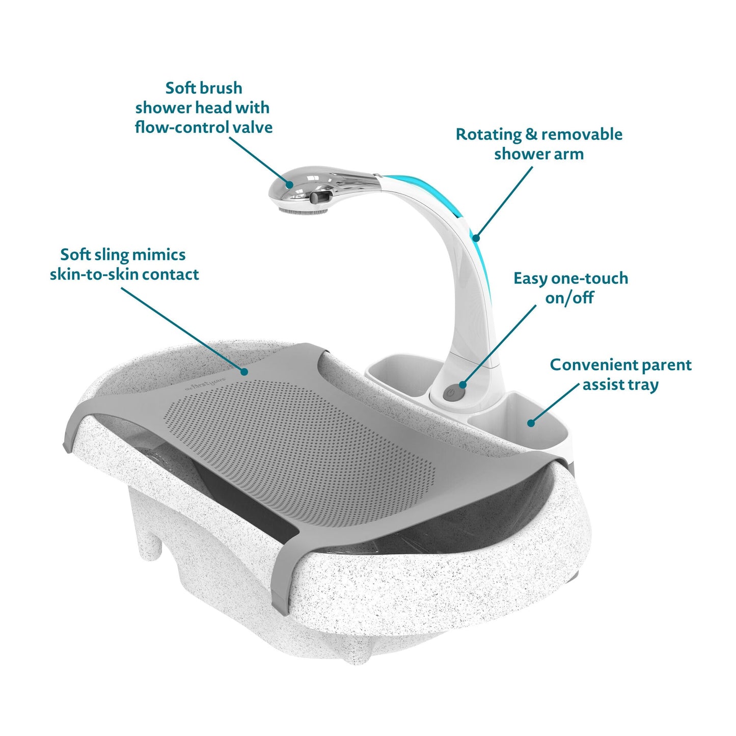The First Years Rain Shower Baby Spa Baby Bathtub for Newborn to Toddler with Soothing Spray