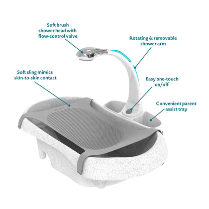 The First Years Rain Shower Baby Spa Baby Bathtub for Newborn to Toddler with Soothing Spray