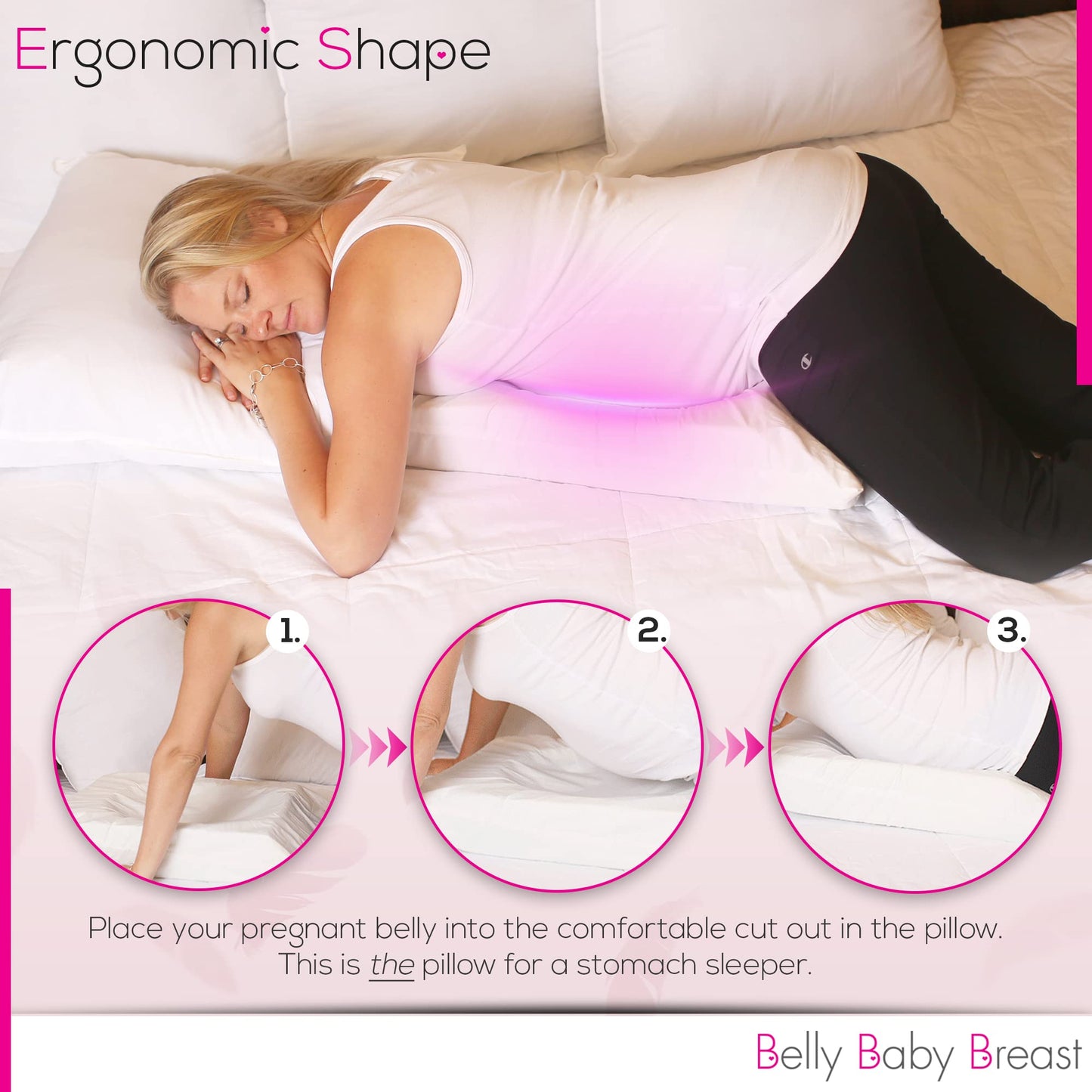 Belly Pillow, Pregnancy Pillow for Stomach Sleepers, USA Made, No Odor, Maternity Face Down for Sleeping on Stomach, Belly Sleeper, Organic Cotton Washable Cover
