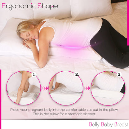 Belly Pillow, Pregnancy Pillow for Stomach Sleepers, USA Made, No Odor, Maternity Face Down for Sleeping on Stomach, Belly Sleeper, Organic Cotton Washable Cover