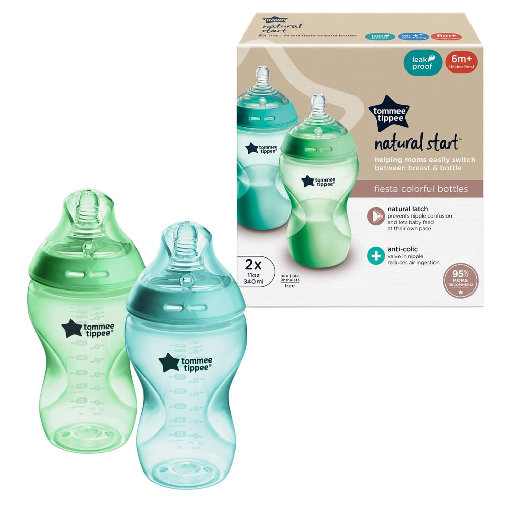 Tommee Tippee Natural Start Baby Bottle, 11oz, Thicker Feed, Breast-Like Nipple for Babies 6 Months+
