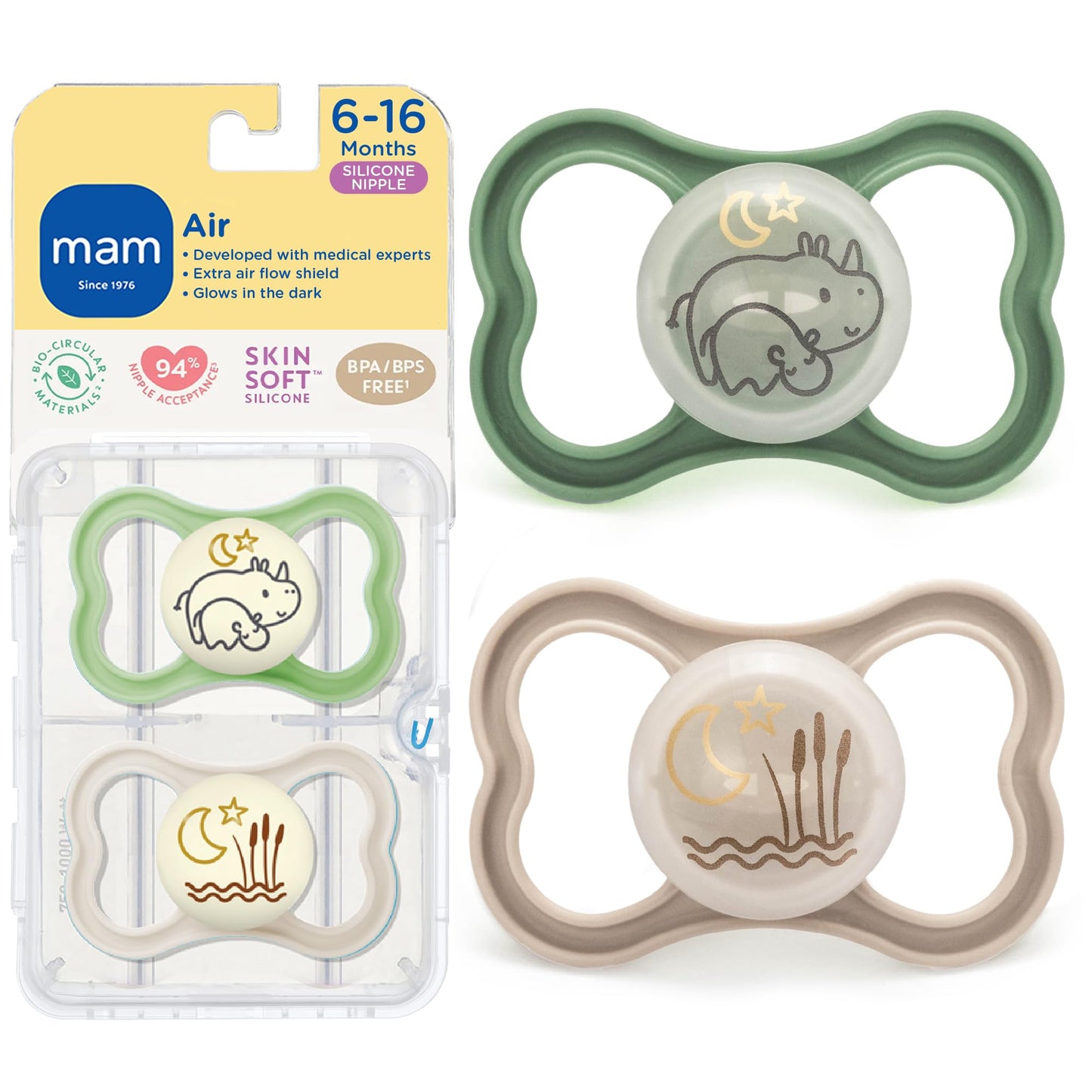 MAM Air Night & Day Baby Pacifier, for Sensitive Skin