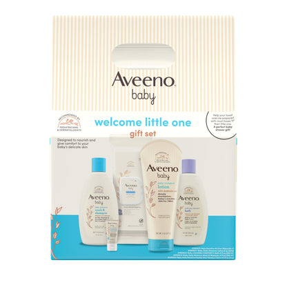 Aveeno Baby Gift Set, Baby Skincare Set with Nourishing Baby Body Wash & Shampoo, Calming Bath Wash, All Over Baby Wipes, Daily Moisturizing Lotion, & Baby Balm, 5 Items
