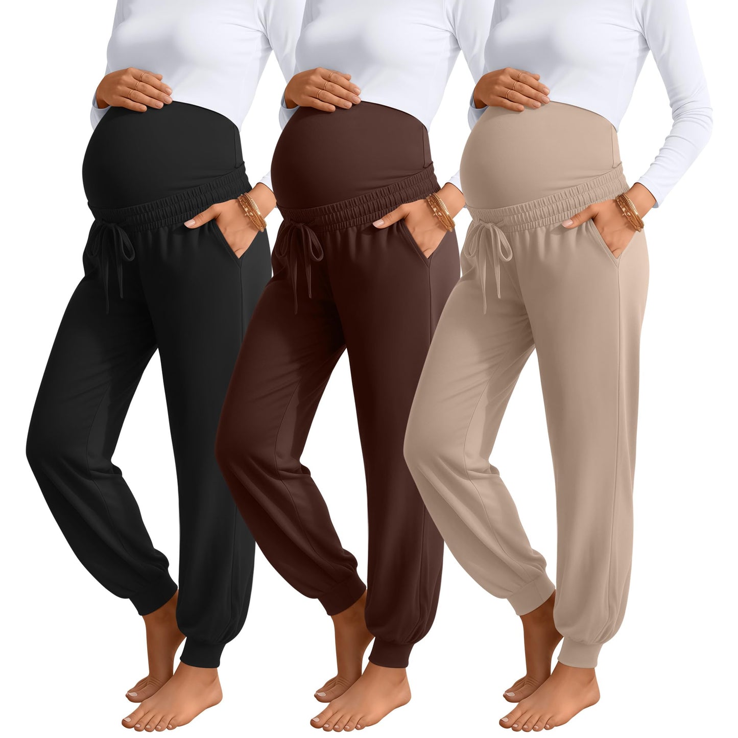 Sweetyweee 3 Pack Womens Maternity Pants Loose Pregnancy Joggers