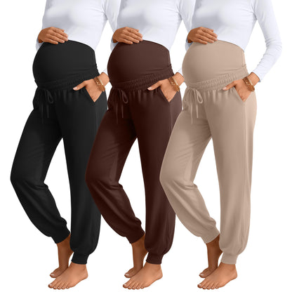 Sweetyweee 3 Pack Womens Maternity Pants Loose Pregnancy Joggers