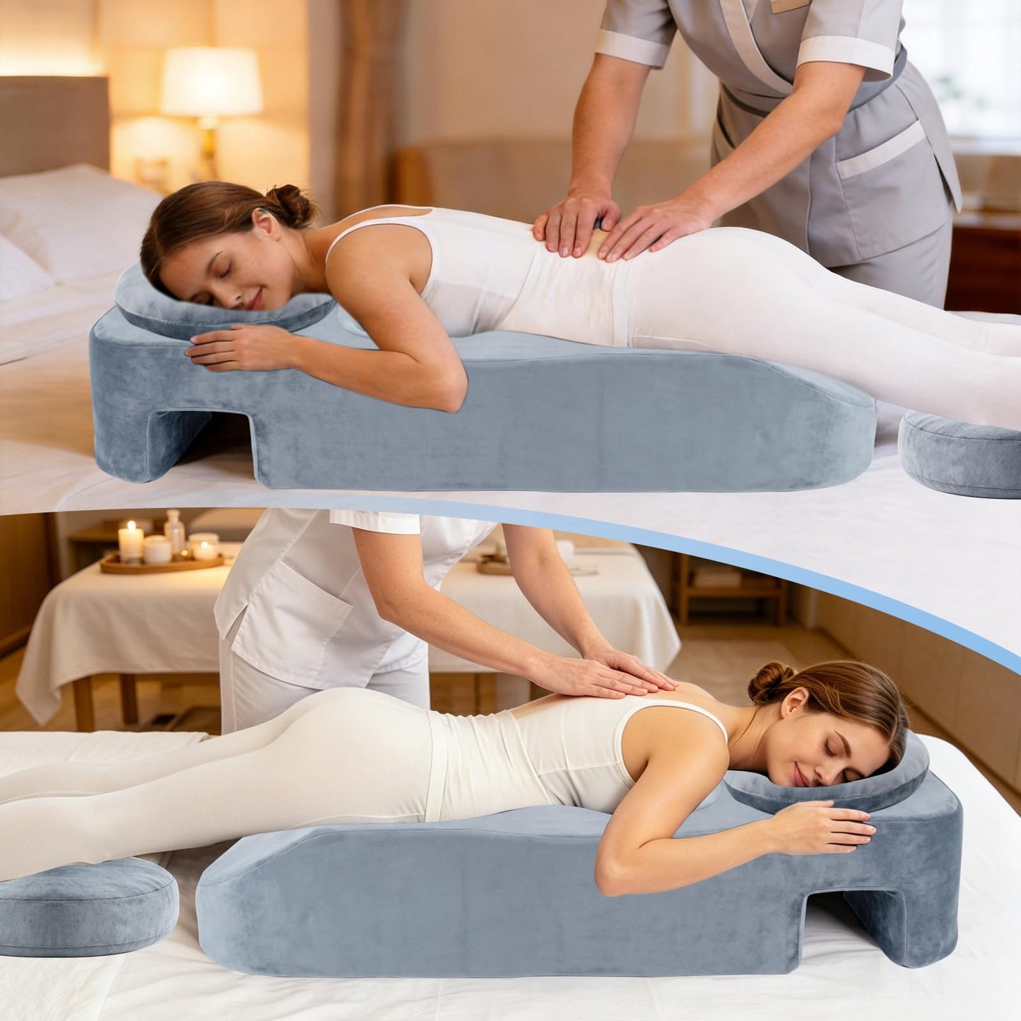 Pregnancy Massage Pillow with Headrest, Full Body Prenatal Support Cushion for Belly & Breast Comfort, Face Down Maternity Bolster for Back, Hip & Neck Relief, Washable Cover, Gray