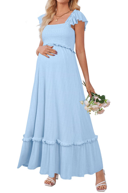 OUGES Women's Ruffle Sleeve Summer Baby Shower Maternity Photoshoot Dress