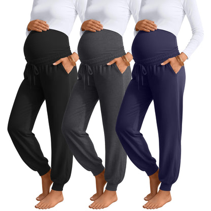 Sweetyweee 3 Pack Womens Maternity Pants Loose Pregnancy Joggers