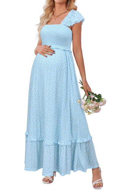 OUGES Women's Ruffle Sleeve Summer Baby Shower Maternity Photoshoot Dress
