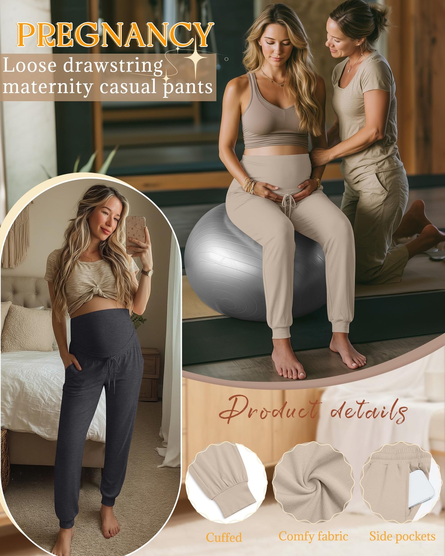 Sweetyweee 3 Pack Womens Maternity Pants Loose Pregnancy Joggers