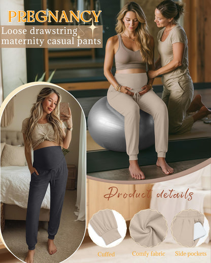 Sweetyweee 3 Pack Womens Maternity Pants Loose Pregnancy Joggers