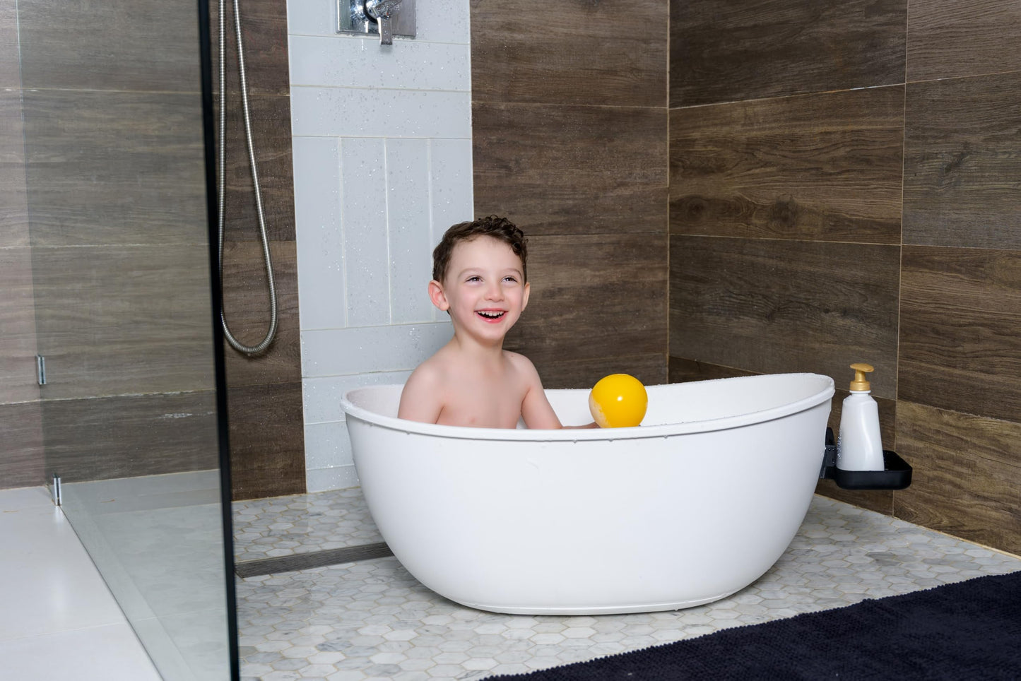 Babu Bath Luxury Standing Baby Bathtub, 3-Stage Convertible with Wooden Stand, Ergonomic Design